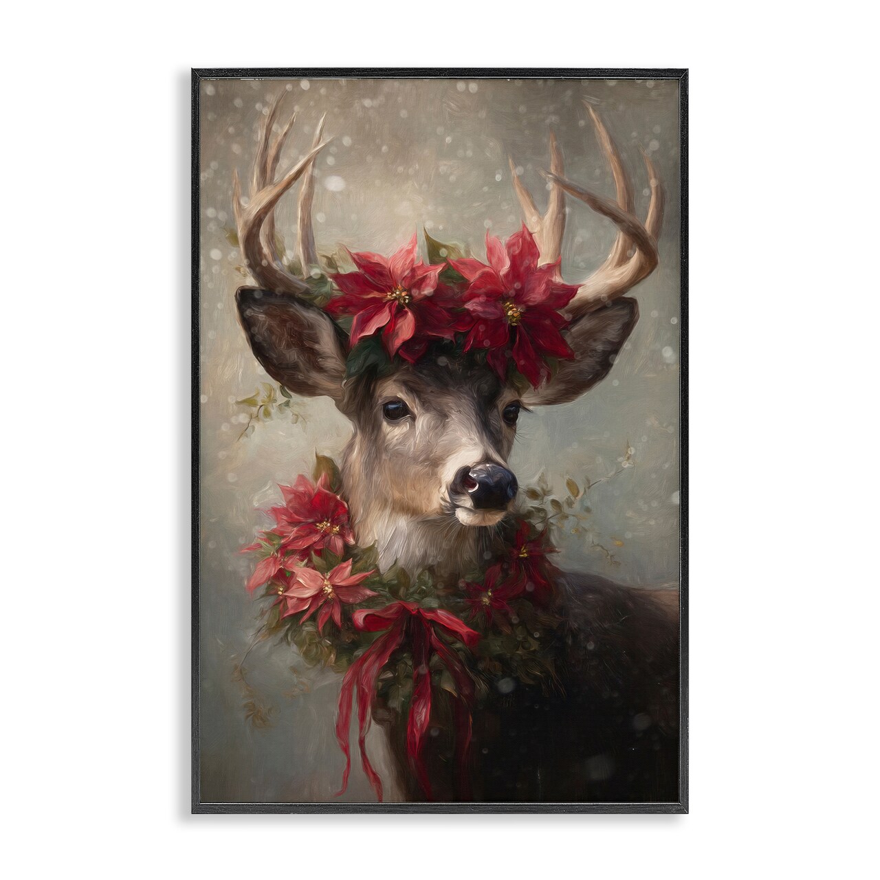 Stupell Industries Poinsettia Christmas Deer Framed Giclee, design by Tina LeCour